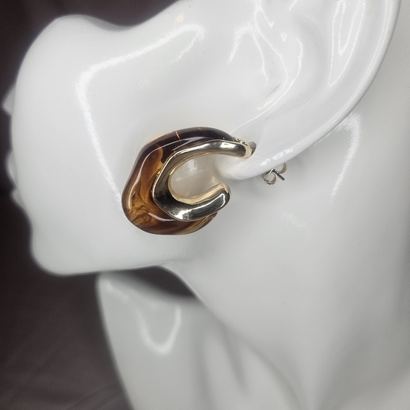 A New Day Gold And Warm Amber Huggie Earrings Vintage 80s Style Bold Chunky NWT - Picture 6 of 10